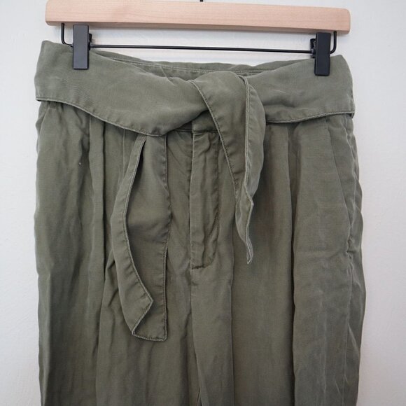 Anthropologie Cartonnier Olive Green Tie Waist Straight Leg Pants Size 4 - Picture 3 of 5